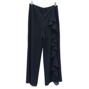 JS BOUTIQUE BLACK ONE SIDE RUFFLE TRIM WIDE LEG PANTS 12